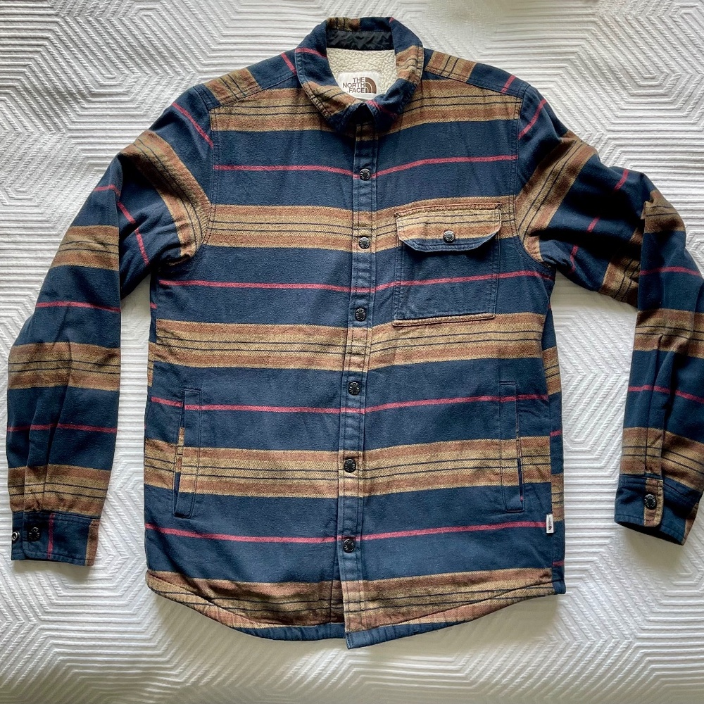 The North Face Men's Small Campshire Long Sleeve Button Up Shirt Cotton Navy Tan